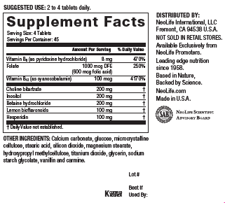 Ingredientes Neolife Lipotropic Adjunct